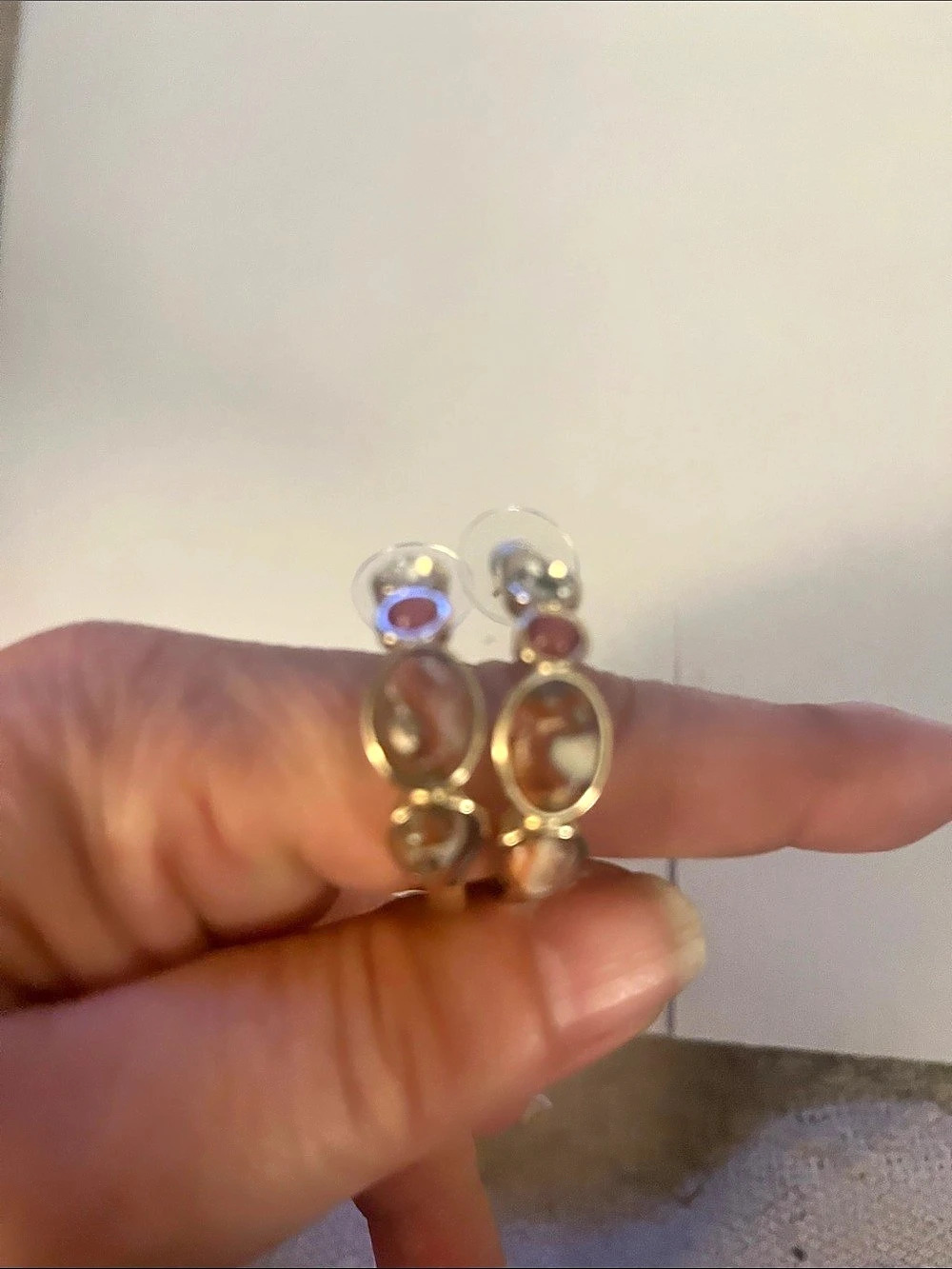 Embellished Hoop Earrings in Gold & Red-ish Like New